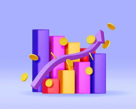 3D Growth Stock Chart Arrow with Golden Coins 库存插图