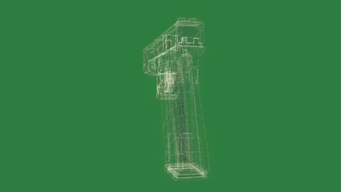 A 3d gun on green background and model of drawing screen tall tower green Stock Footage 337341129