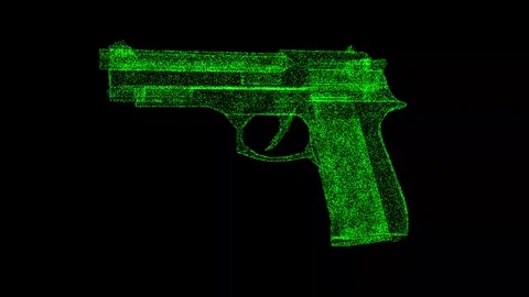 3D gun rotates on black background. War ... | Stock Video | Pond5