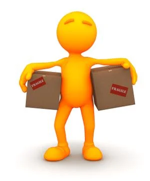 3d guy: carrying cardboard boxes Illustrazione stock