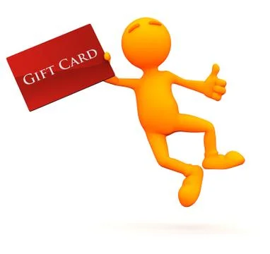 3d guy: jumping with a gift card Stock Illustration