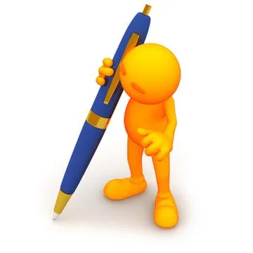 3d guy: looking down at something written Stock Illustration