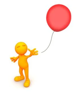 3d guy: man releases red balloon 스톡 일러스트