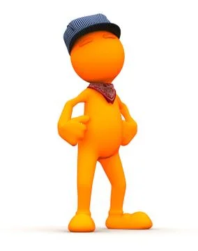 3d guy: orange man in train engineer hat Illustrazione stock
