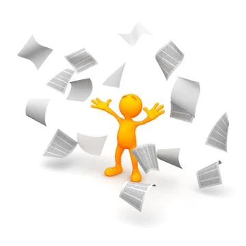 3d guy: papers blowing everywhere Stock Illustration