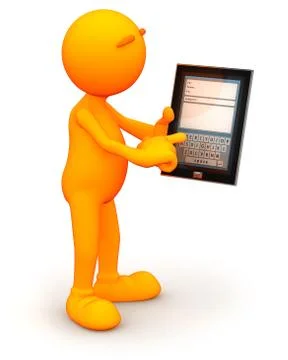 3d guy: writing an e-mail on tablet computer 스톡 일러스트