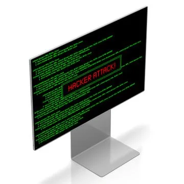 3D hacker attack concept - computer monitor Illustrazione stock
