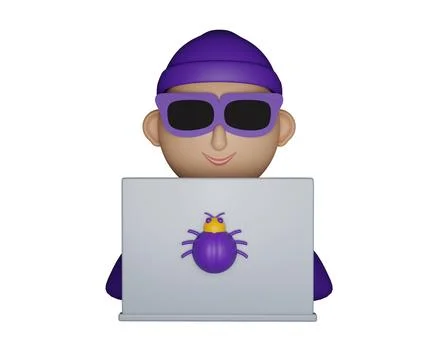 3D hacker icon, render cartoon male fraudster, cyber criminal character Ilustración de archivo