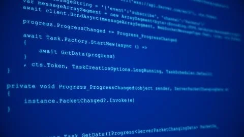 3D Hacking code data flow stream on blue. Screen with typing coding symbols 库存插图