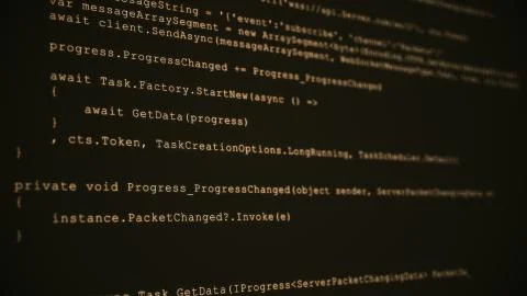 3D Hacking code data flow stream on sepia. Screen with typing coding symbols 库存插图