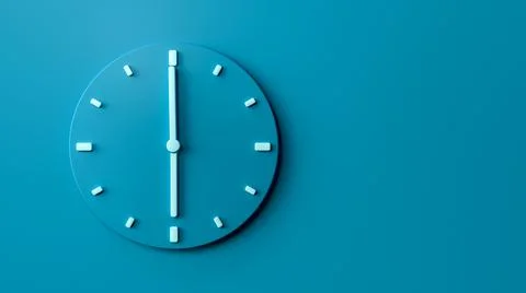 3D half clock time 6'o Clock with silver hands isolated on a blue background Stock Photos