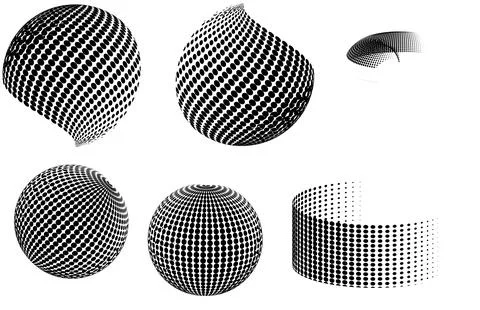 3D Halftone Dot Pattern Designs - Spheres and Cylinders 스톡 일러스트