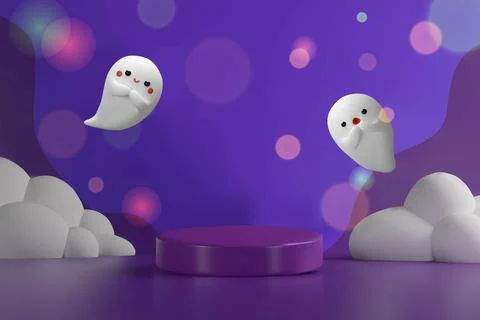 3D Halloween background with cute white ghosts Stock Illustration