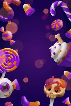 3D Halloween candy frame poster with sweets Stock Illustration