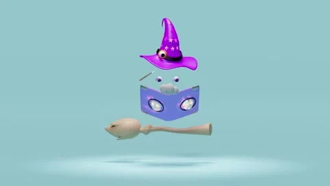3d halloween day concept with flying witch hat, wand, magic book isolated o.. Video stock 278801611