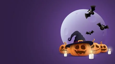 3D Halloween elements with purple background graphic illustration have blan.. Stock Illustration