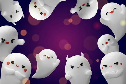 3D Halloween ghosts frame Stock Illustration