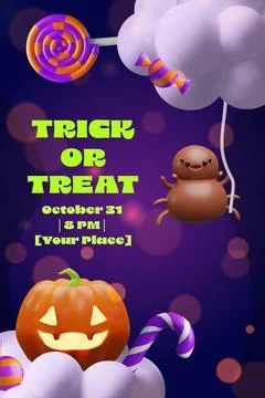 3D Halloween invitation poster cloud pumpkin Stock Illustration