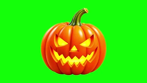 3D Halloween Jack O Lantern Pumpkin Animation on Green Screen Vídeo Stock 345733393