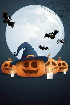 3D Halloween night vertical background graphic illustration have blank space. Stock Illustration