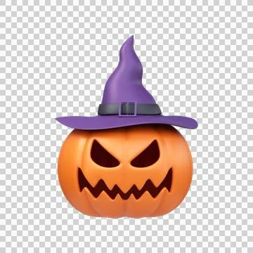 3D Halloween Pumpkin with Witch Hat Icon Stock Illustration