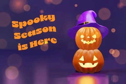 3D Halloween pumpkins in witch hat Stock Illustration