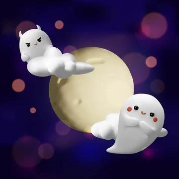 A 3D Halloween two charming ghost Stock Illustration