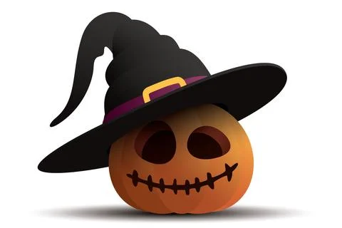 3D Halloween's pumpkin Jack-O'-Lantern wearing witch hat isolated with whit.. Stock Illustration