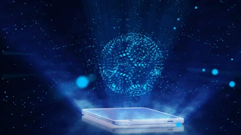 3d Halogram of a soccer ball over a smartphone screen, Stock Footage 88475979