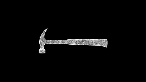 3D hammer on black bg. Object dissolved white flickering particles. Business  Stockillustratie