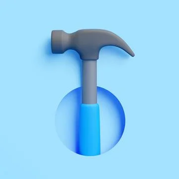 3D hammer with blue handle isolated on light blue background Illustration