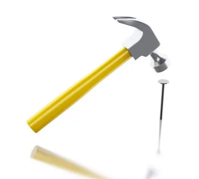 3d Hammer hitting a nail. Construction concept. Stock Illustration