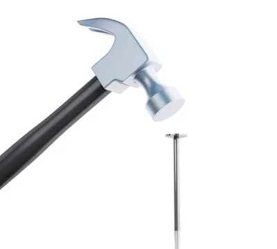 3d Hammer hitting a nail. Construction concept. 스톡 일러스트