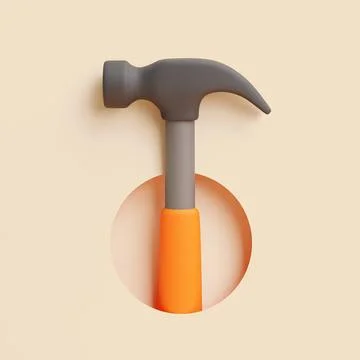 3D hammer with orange handle isolated on beige background Stock Illustration