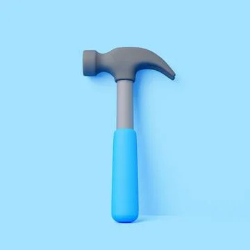 3D hammer tool with blue handle on blue background Illustration