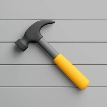3D hammer with yellow handle on gray background Illustration