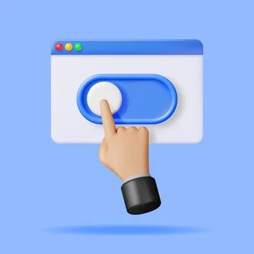 3D Hand and Switch Button in Browser Illustrazione stock