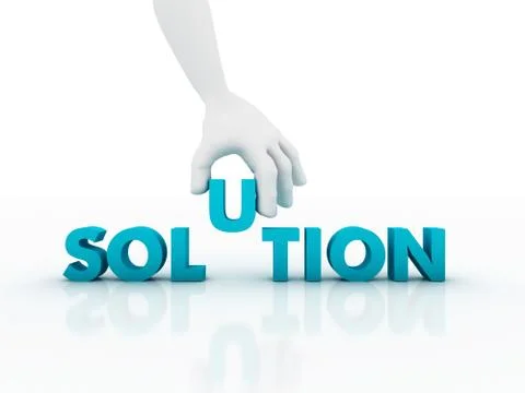 3d hand and word solution, business concept Illustrazione stock