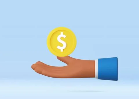 3d hand with coin flying. Stock Illustration