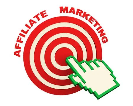3d hand cursor and affiliate marketing target Illustrazione stock