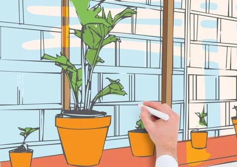 3D hand drawing office lines. White colors Stock Photos