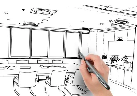 3D hand drawing office lines Stock Photos