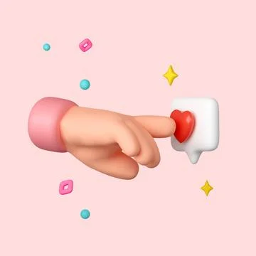 3D Hand finger presses on like button. Social media marketing concept Stock Illustration