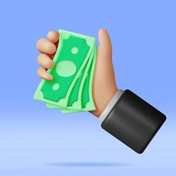 3D Hand Full of Dollar Banknotes Stock Illustration