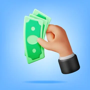 3D Hand Full of Dollar Banknotes Stock Illustration