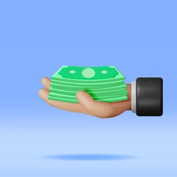 3D Hand Full of Dollar Banknotes Stock Illustration