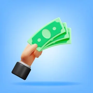 3D Hand Full of Dollar Banknotes Stock Illustration