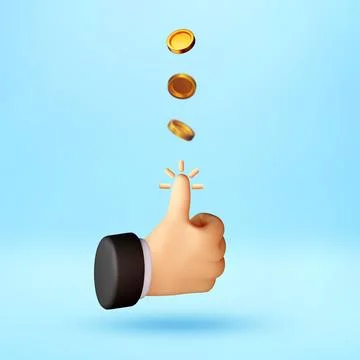 3d hand gesture with thumbs up and gold coins Stock-Illustration