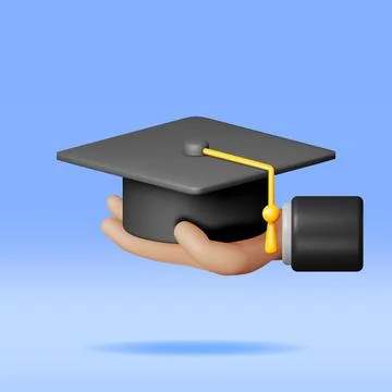 3D Hand of Graduates and Graduation Hat Stockillustratie