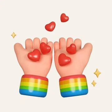 3d hand heart with pride support bracelets on a white background for for LGBTQ Stock Illustration